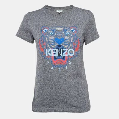 Pre-owned Kenzo Grey Lion Print Melange Knit T-shirt S