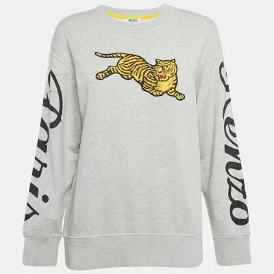 Pre-owned Kenzo Grey Tiger Applique Cotton Sweatshirt Xs