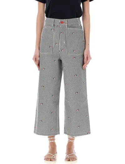 Kenzo High Waist Striped Cropped Jeans In Multi