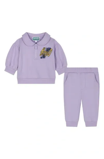 Kenzo Kids' Cotton Blend Polo Sweater & Sweatpants Set In Lilac