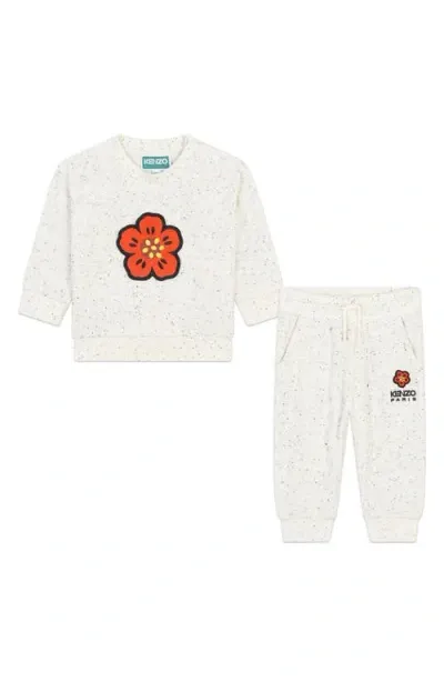 Kenzo Kids' Cotton Blend Sweatshirt & Sweatpants Set In Off White Marl