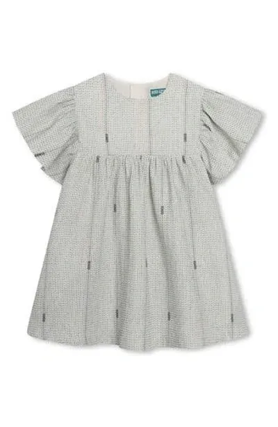 Kenzo Kids' Flutter Sleeve Cotton Dress In Ivory/black