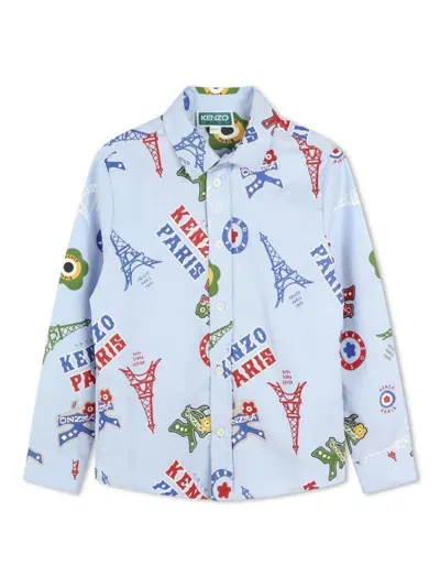 Kenzo Kids' Logo-print Cotton Shirt In Blue