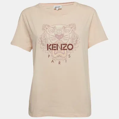 Pre-owned Kenzo Light Orange Tiger Print Cotton Half Sleeve T-shirt L