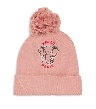 Kenzo Kids' Logo Elephant Beanie In Pink