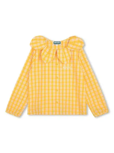 Kenzo Logo-embroidered Check-pattern Shirt In Gelb