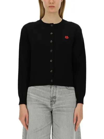 Kenzo Logo Embroidery Cardigan In Black