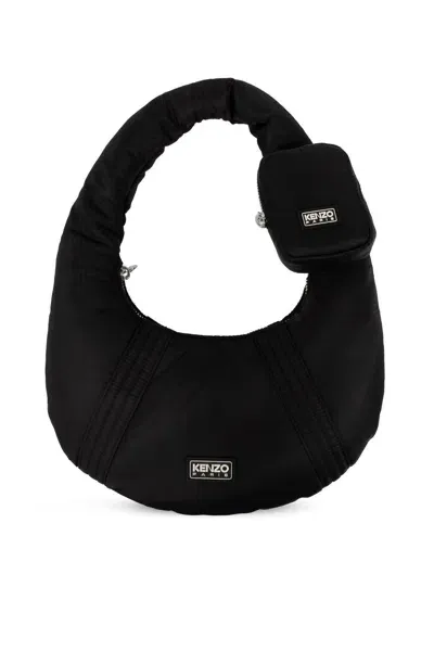 Kenzo Logo Patch Zipped Shoulder Bag In Black