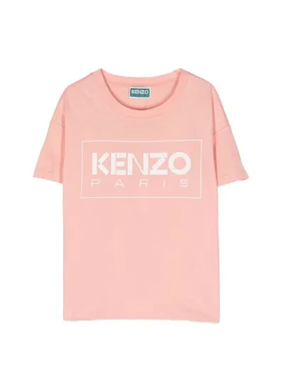 Kenzo Kids' Logo Cotton Jersey T-shirt In Pink