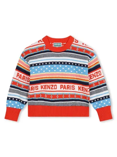 Kenzo Kids' Multi-stripe Crew Neck Jumper In Red