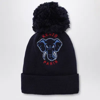 Kenzo Kids' Navy Blue Bonnet With Pom-pom