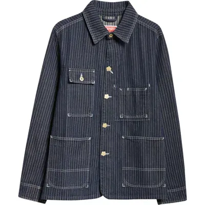 Kenzo Railroad Stripe Relaxed Workwear Jacket In Blue