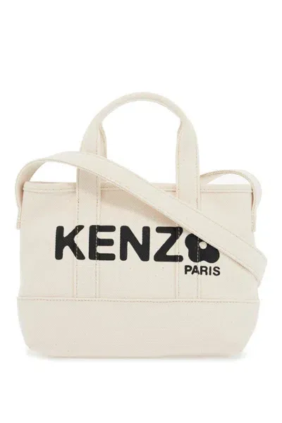 Kenzo Small  Utility Denim Tote Bag In Bianco