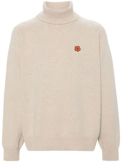 Kenzo Boke Flower Wool Sweater With Motif In Beige