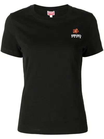 Kenzo T-shirt Con Logo Fiore In Nero