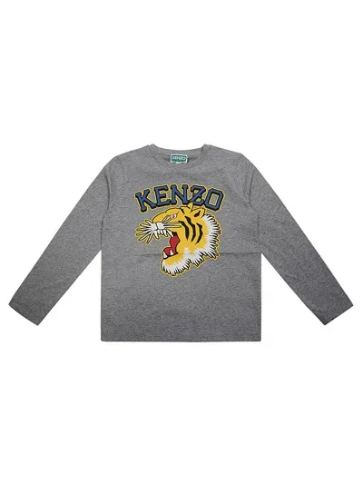 Kenzo Kids'  T Shirt ml Tigre E Logo In Gray