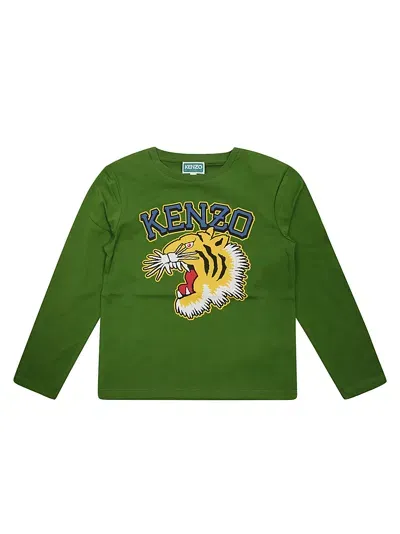 Kenzo Kids'  T Shirt ml Tigre E Logo In Green