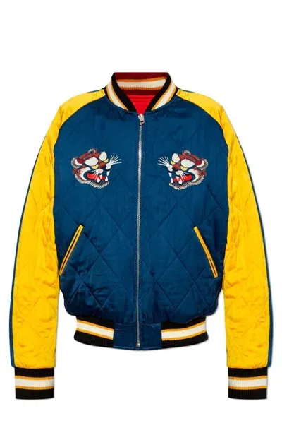 Kenzo Tiger Embroidered Reversible Bomber Jacket In Blue