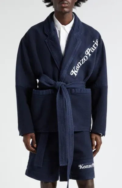 Kenzo Logo-patch Cotton Jacket In Navy