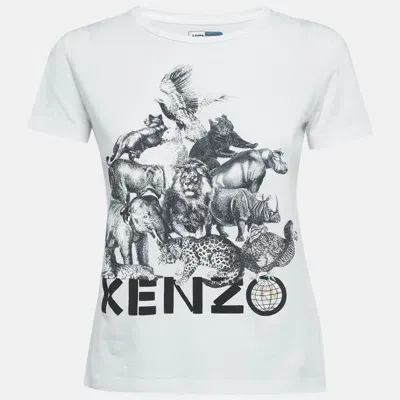 Pre-owned Kenzo White Animal Printed Cotton Knit T-shirt S