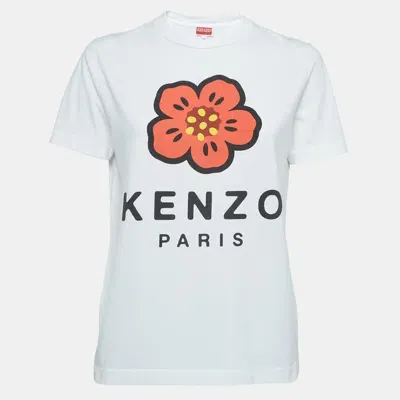 Pre-owned Kenzo White Printed Cotton Knit Top Xs