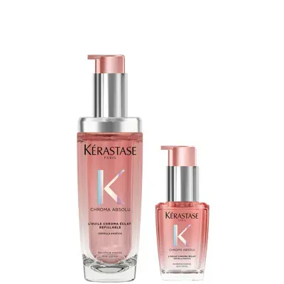 Kerastase Kérastase Chroma Absolu Refillable Hair Oil 75ml And 30ml Duo For Colour Treated Hair In White