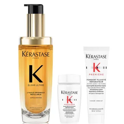 Kerastase Kérastase Elixir Ultime Hair Oil 75ml With Mini Deluxe Première Shampoo And Conditioner 30ml Duo In White