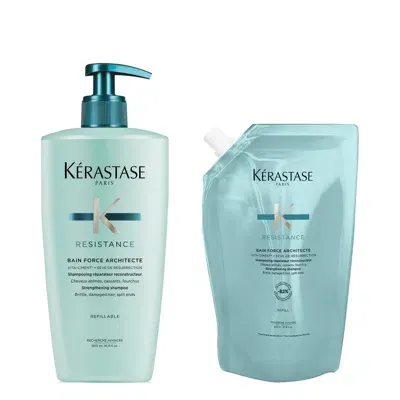 Kerastase Kérastase Resistance Bain Force Architecte Refillable Shampoo And Refill Pouch 500ml For Damaged Hai In White