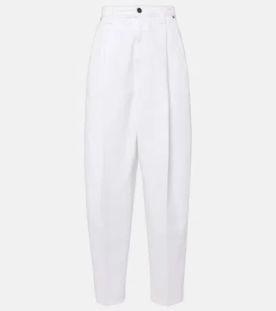 Khaite Ashford Pleated High-rise Tapered Jeans In White