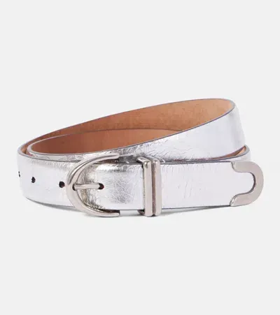 Khaite Bambi Metallic Leather Belt In Silver