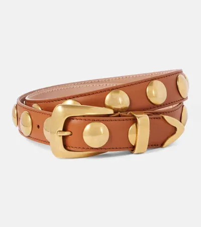 Khaite Benny Studded Leather Belt In Brown