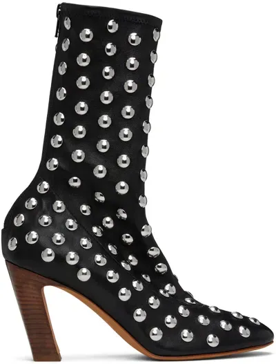 Khaite Studded Almond Toe Leather Ankle Boots In Negro