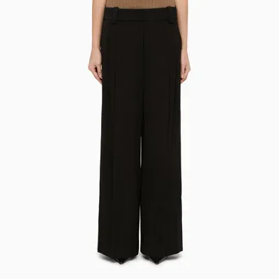 Khaite Black Wool-blend Palazzo Trousers