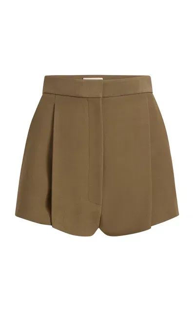 Khaite Calman Pleated Woven Shorts In Brown