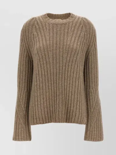 Khaite 'calvin' Cable Knit Crew Neck Sweater In Beige