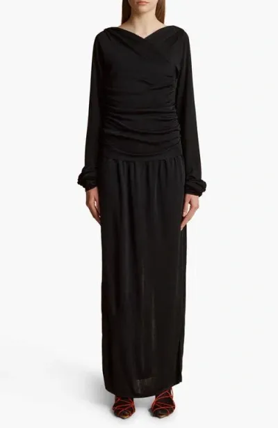 Khaite Fable Ruched Long Sleeve Dress In Black