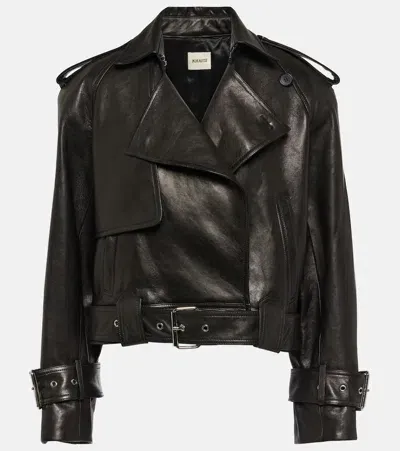 Khaite Hammond Brushed Leather Moto Jacket In Black