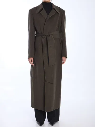 Khaite Lea Coat In Army Melange (brown)