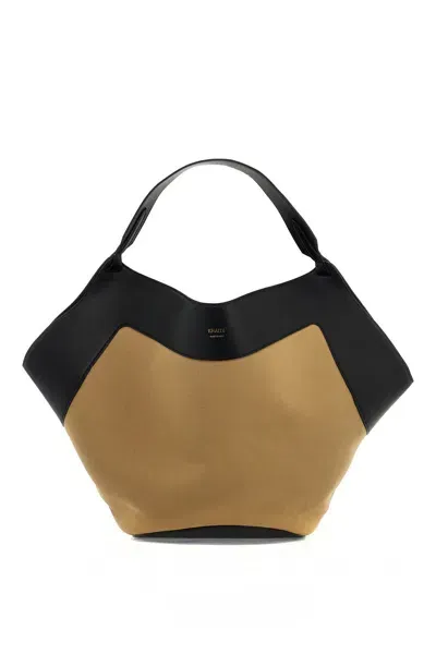 Khaite Lotus Medium Canvas Tote Bag In Black / Honey (beige)