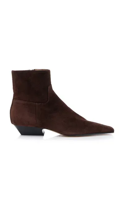 Khaite Marfa Suede Western Ankle Boots In Brown