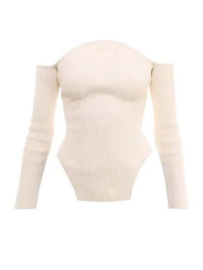 Khaite Maria Ribbed Knitted Top In White