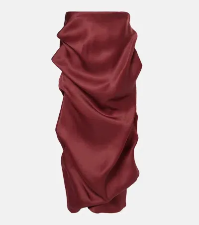 Khaite Olula Draped Silk Gazar Maxi Skirt In Burgundy