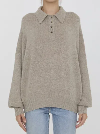 Khaite Rene Cashmere Blend Polo Jumper In Beige