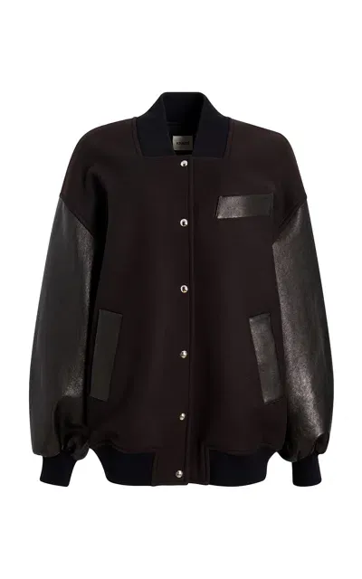 Khaite Spencer Leather-trimmed Wool Varsity Jacket In Brown