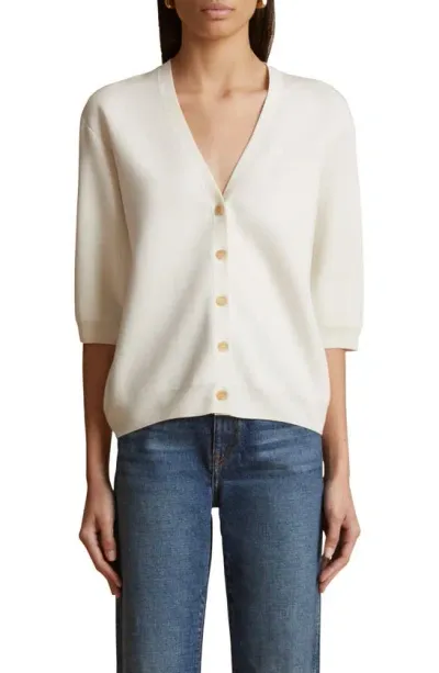 Khaite Dianna Short-sleeve Cardigan In Neutrals