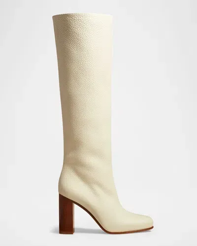 Khaite Willow Leather Knee Boots In White