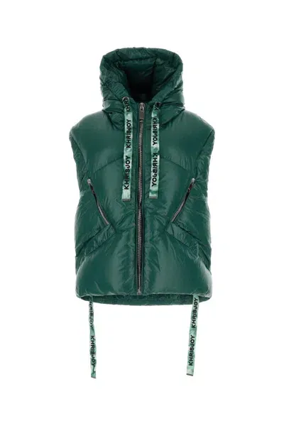 Khrisjoy Bottle Green Nylon Sleeveless Puff Shiny Down Jacket