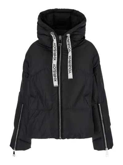 Khrisjoy Black Down Jacket With Branded Drawstring In In Tech Fabric Woman