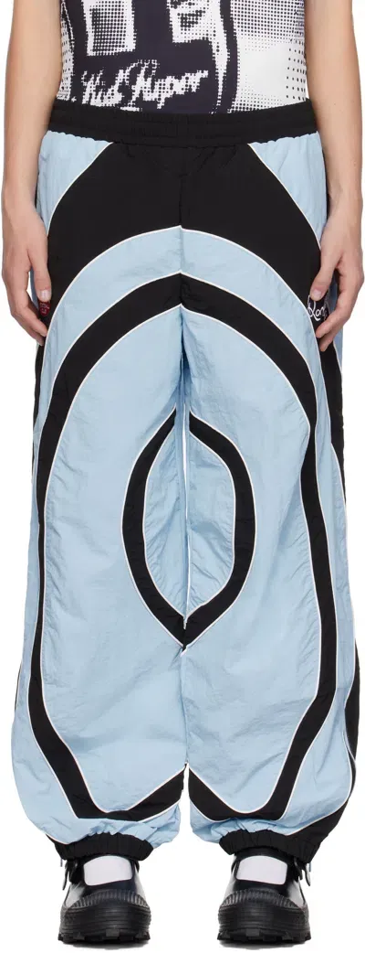 Kidsuper Black & Blue Ronaldinho Edition Taffeta Track Pants In Blue / White / Black