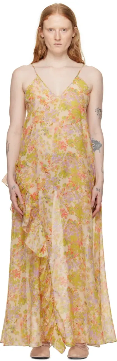 Kika Vargas Yellow Kate Maxi Dress In Pink Garden Silk